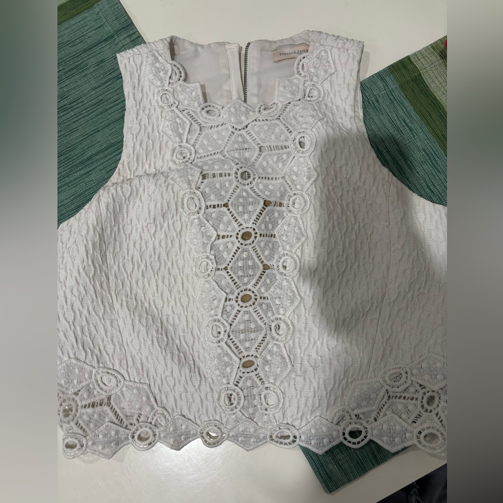 Rebecca Taylor Crop Top Sleeveless Lacey Textured White Shirt small